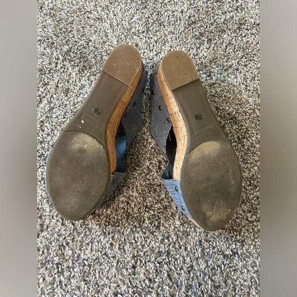 Crown Vintage cork platform heels with stretch denim like fabric size 8 - Picture 6 of 7